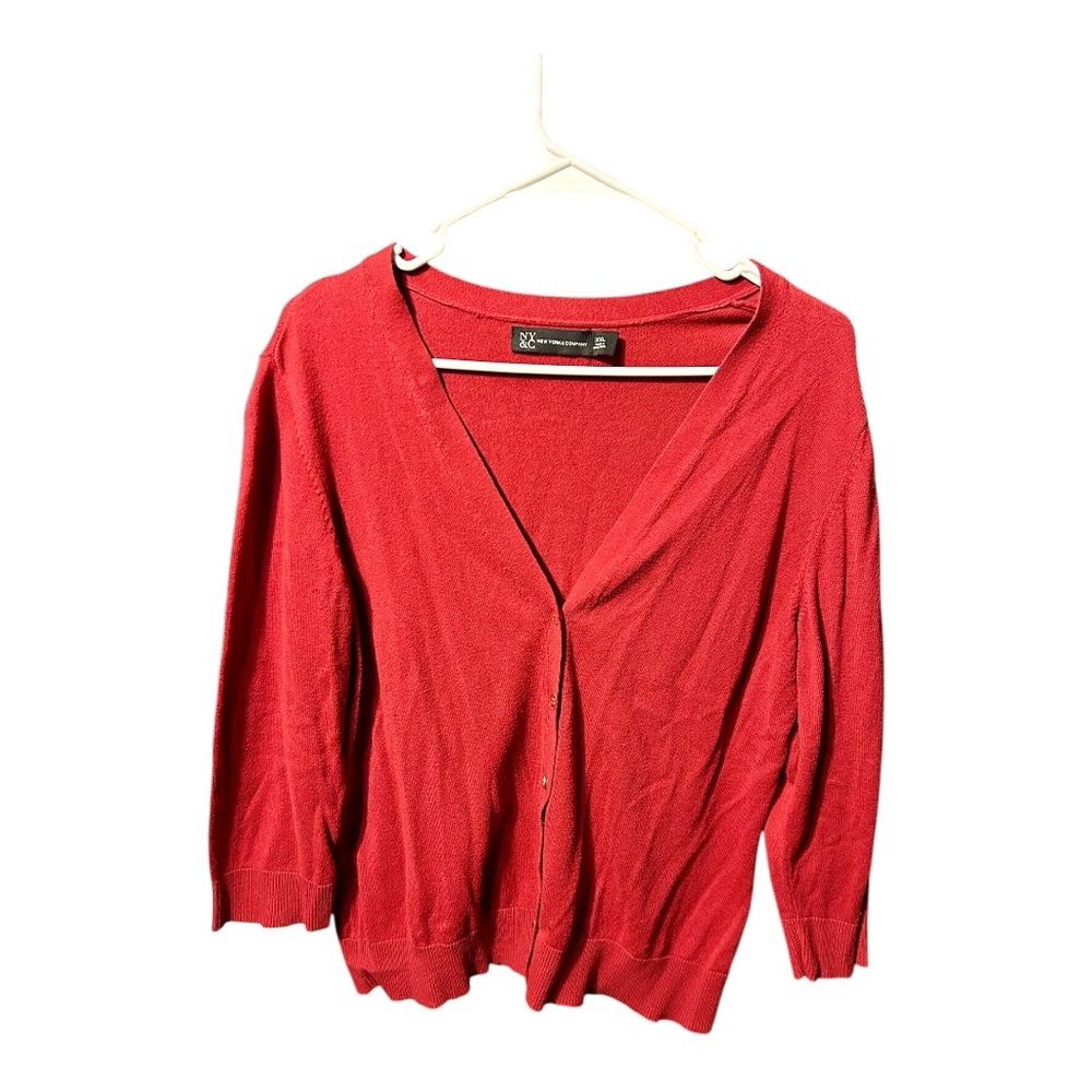 New York & Company Red Cardigan Sweater with Long Sleeves